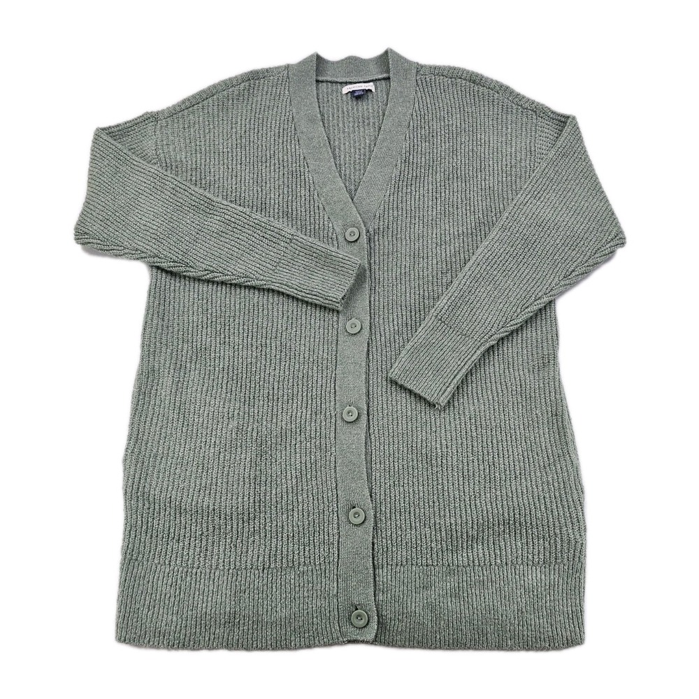 American Eagle Women's Small Green Mid Length Cardigan Pockets Stretch Button Up